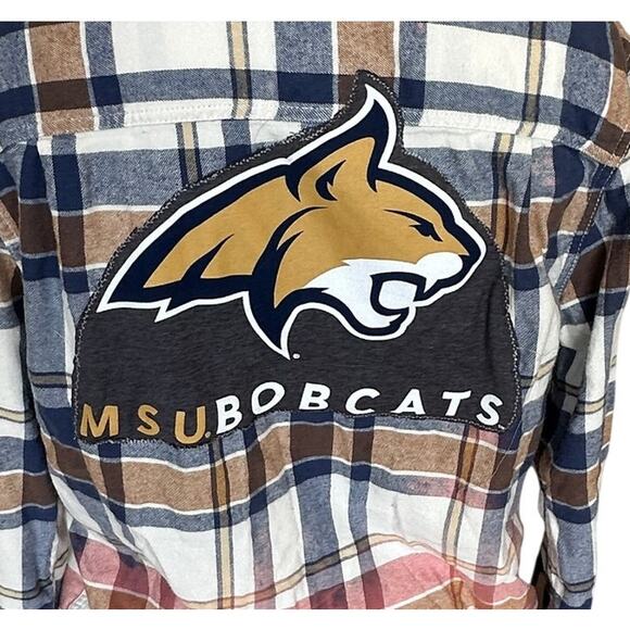 Montana State Bobcats Plaid Flannel Shirt Shacket SMALL Oversize Unique Football - Picture 2 of 6